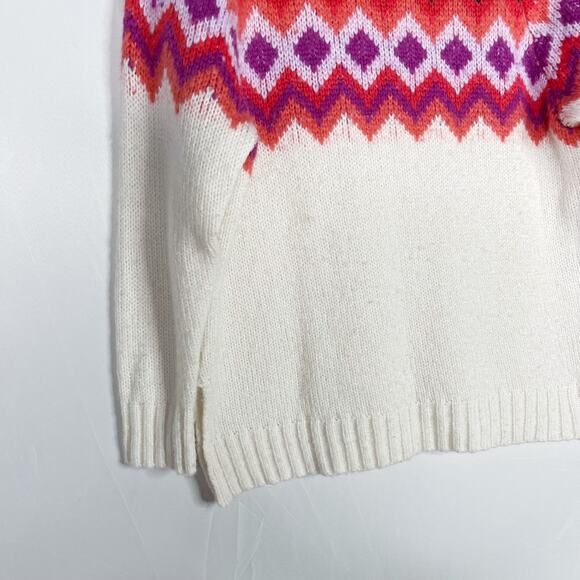 Aerie Fair Isle Wool Blend Turtleneck Sweater Cream Red Small S Cozy Lounge - Picture 4 of 12